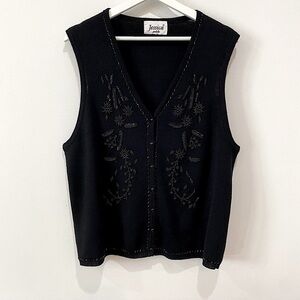 Jessica Petite Vintage Grandmacore Delicate Beaded Button Up Knit Black Cardigan